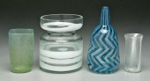Four modern art glass vases: one bottle
