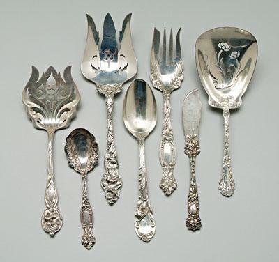 Floral decorated sterling flatware: