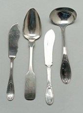 Charleston silver flatware: ladle, knives,