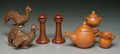 Seven pieces Jugtown pottery orange glazed 920e1