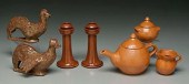 Seven pieces Jugtown pottery: orange-glazed