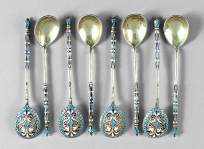 Eight Russian silver enameled spoons  92644