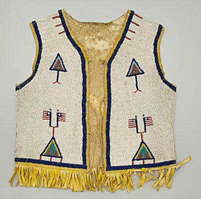 Sioux child&#39;s beaded vest, sinew sewn