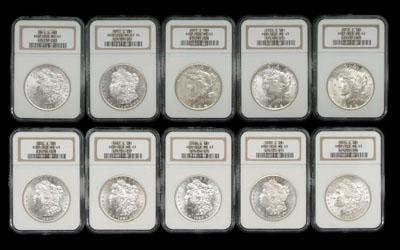 Ten BU Morgan silver dollars: Redfield horde,