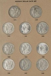 Date set of 28 Morgan silver dollars: