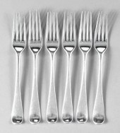 Six George III English silver forks: