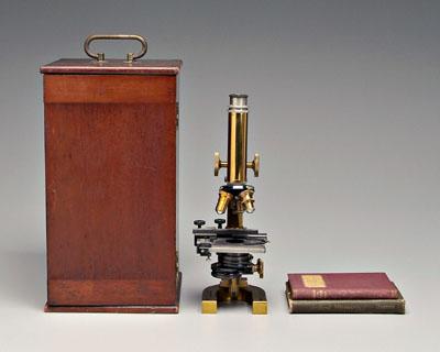Bausch &amp; Lomb brass microscope, two calibrated