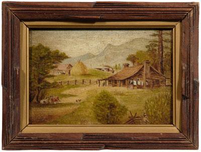 Folk art painting, farmhouse with