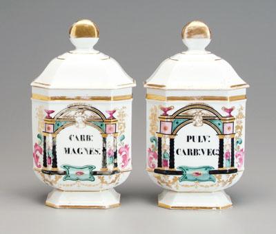 Two porcelain apothecary jars  92ec5
