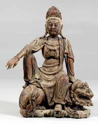Chinese carved wood figure Manjusri 92ceb