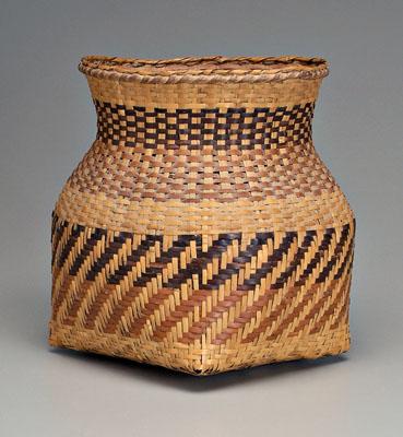 Cherokee river cane basket, square-to-round