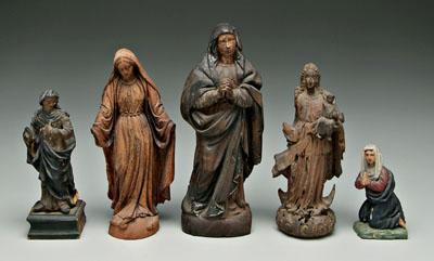 Five Spanish Colonial carved figures  93279
