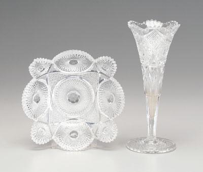 Cut glass vase, bowl: trumpet shaped