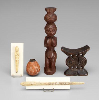 Five tribal objects carved wood 9356b
