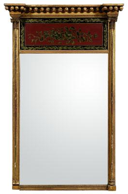 Federal eglomise pier mirror, leaf and floral