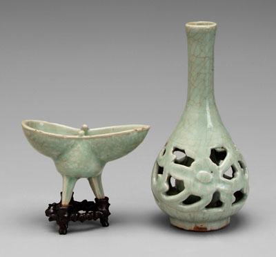 Two pieces Chinese celadon molded 93740