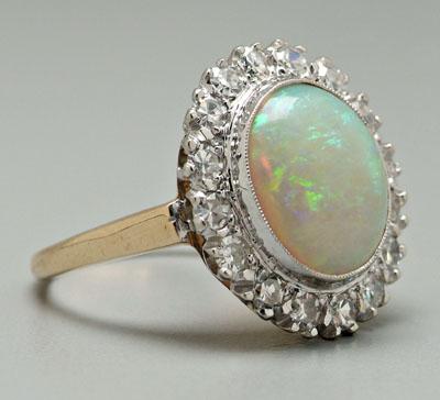 White opal and diamond ring oval 93443