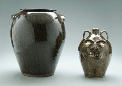 Steve Abee face jug and jar, both with incised