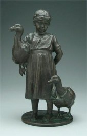 Patinated bronze figural group, girl