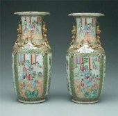 Pair Chinese famille rose vases: Canton