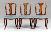 Three Dutch marquetry side chairs: each