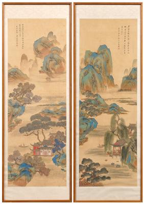 Two Chinese wall scrolls ink and 9385c
