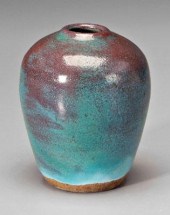 Ben Owen red and blue glaze vase, rounded