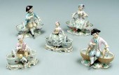Five Dresden figurines: children seated