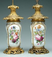 Pair ormolu mounted Old Paris vases:
