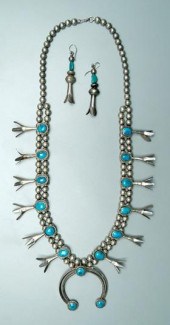 Navajo squash blossom necklace, earrings: