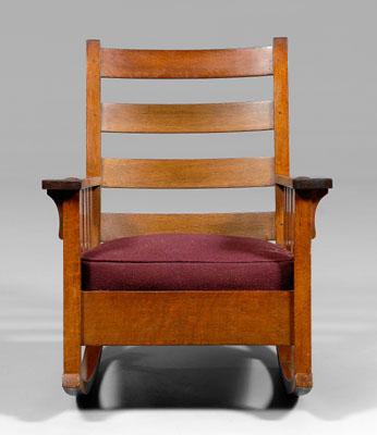 Gustav Stickley rocking chair, oak throughout,
