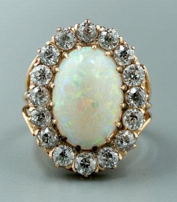 Opal and diamond ring oval cabochon 9491f