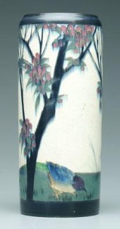 Rookwood cylindrical vase, exotic birds