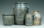 Four pieces salt glazed pottery: tapered