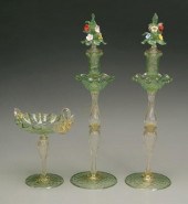 Murano glass candlesticks, compote: