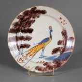 Delft peacock plate, standing peacock