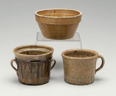 Three pieces alkaline glaze stoneware: bowl