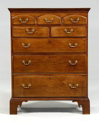 Southern Chippendale tall chest, walnut with