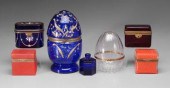 Seven glass containers: one with ormolu