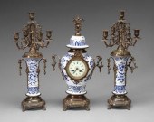 Brass-mounted clock and garniture: key-wind