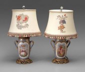 Pair ormolu-mounted lamps: porcelain