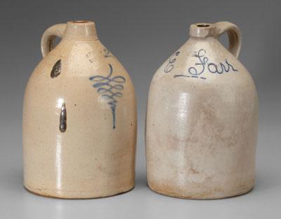 Two decorated stoneware jugs salt a0785