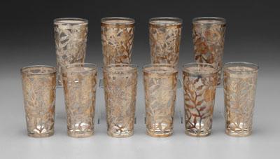 Ten silver overlay tumblers floral a0abe