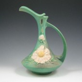 Roseville Peony ewer in green.  Marked