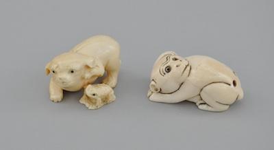 Two Carved Ivory Netsukes Containing  b49e4