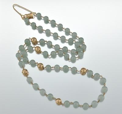 A Blue Jade Gold Bead Necklace b4774