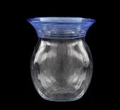 A Steuben Glass Vase with Blue Threading