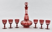 A Bohemian Glass Decanter and Six Wine