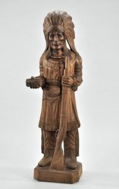 A Hand Carved Wooden Cigar Store Indian