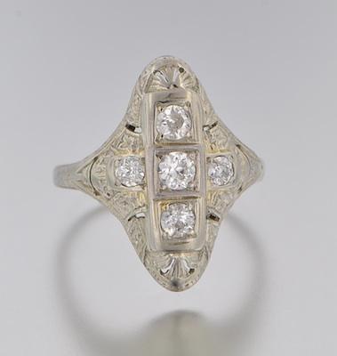 A Ladies' Deco Style Diamond Filigree Ring